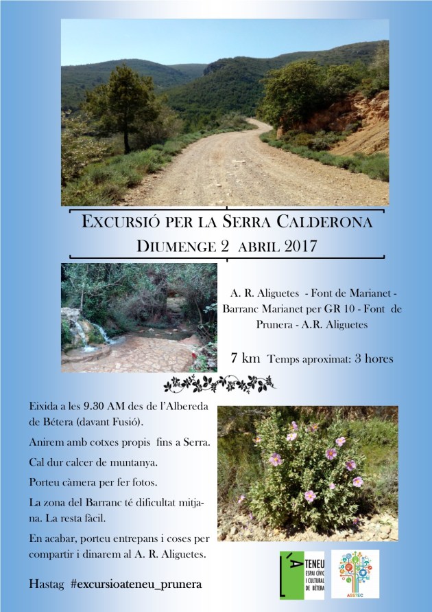 Cartell excursió font prunera - abril